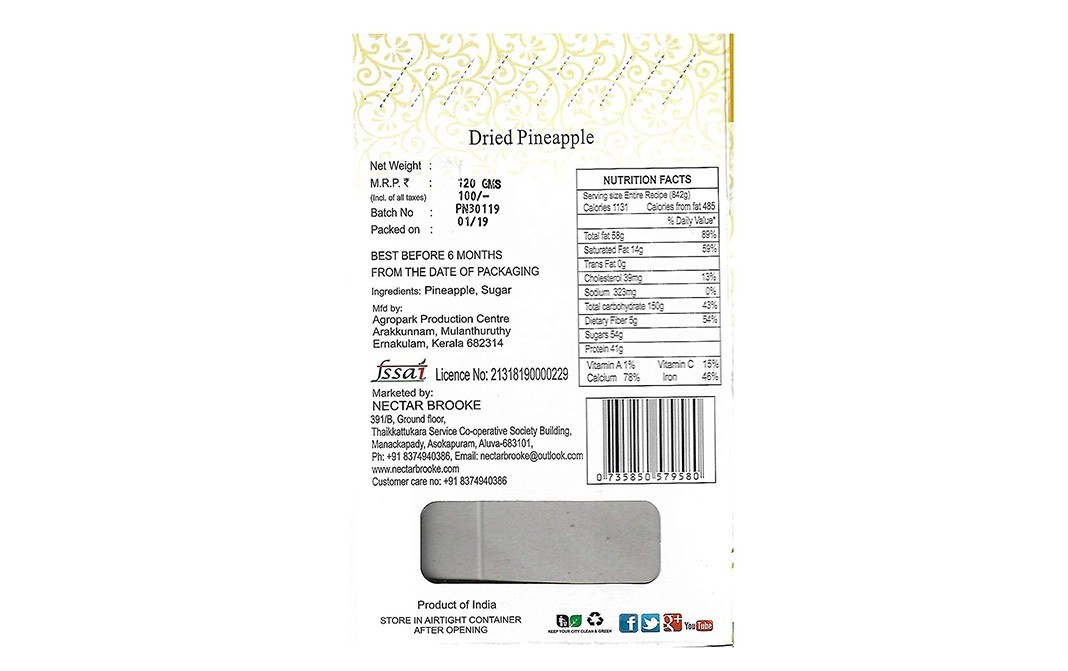 Nectar Brooke Pineapple (Dried Pineapple)   Box  120 grams